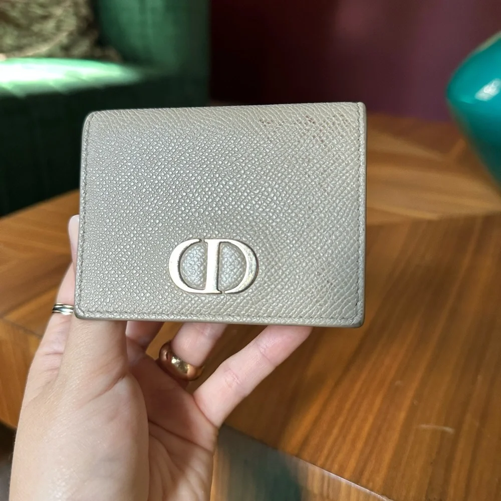 Dior 30 Gray Beige Trifold Compact Lotus Wallet